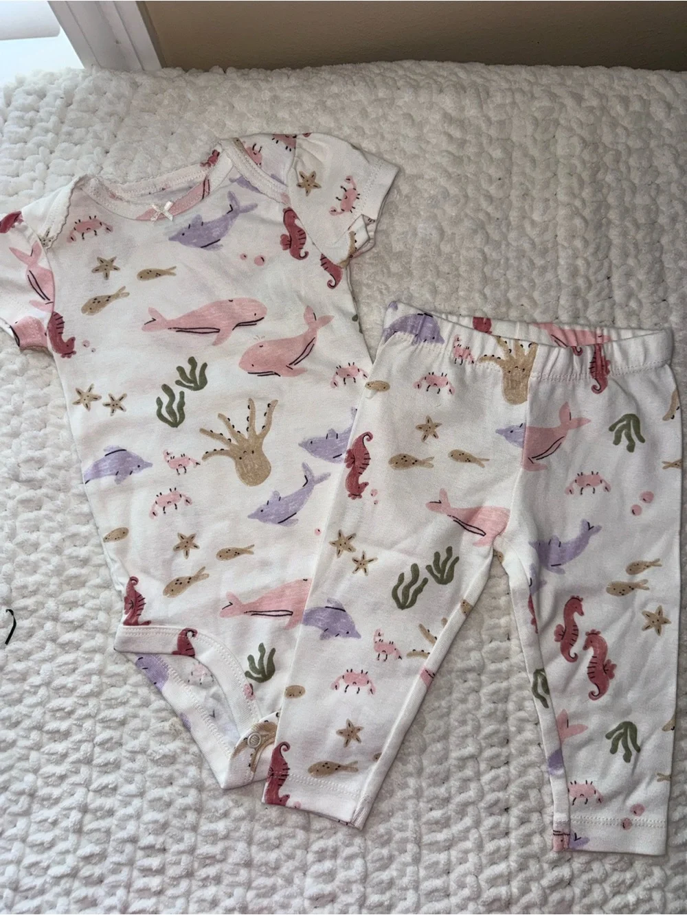Carter's White One-Piece & Leggings Set with Pink and Purple Sea Animals
